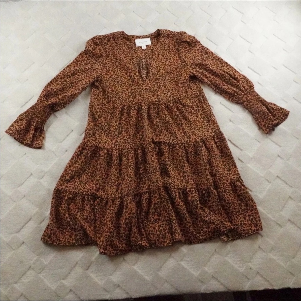 Pomander Place Leopard Kenzo Dress Womens Extra Small Tiered Cottagecore Poplin
